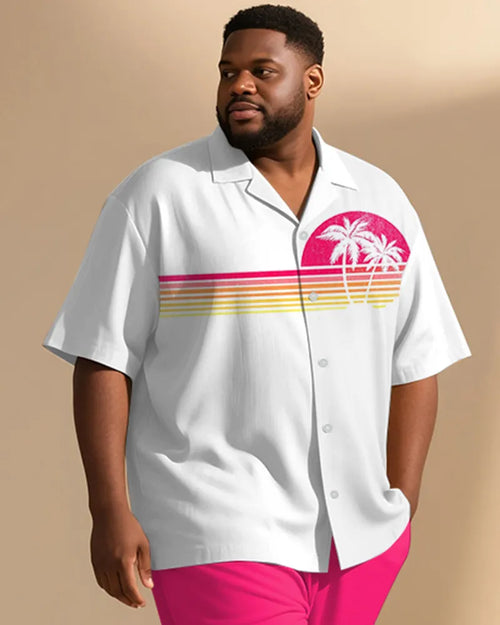 Big & Tall Pink Hawaiian Gradient T-Shirt Pants Set for big men view 2