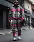 Big & Tall Pink Gray Plaid Hoodie Sweatpants Set for big men view 1