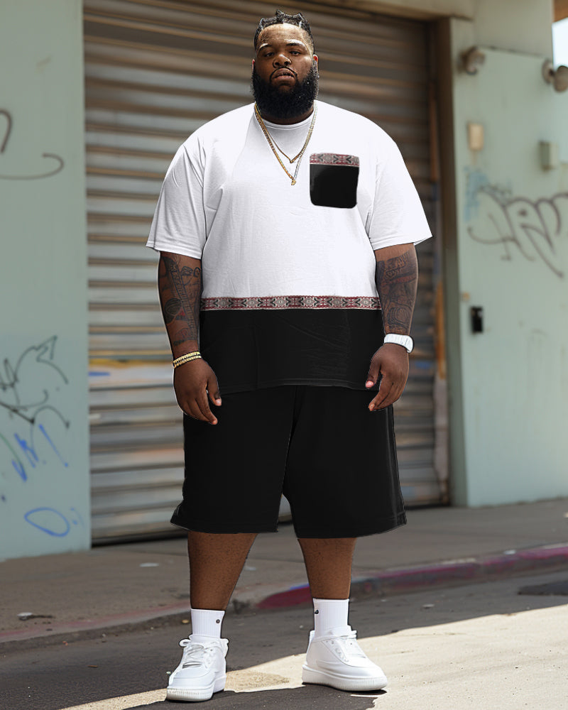 Big & Tall Colorblock Patchwork T-Shirt Shorts Set for big men view 1