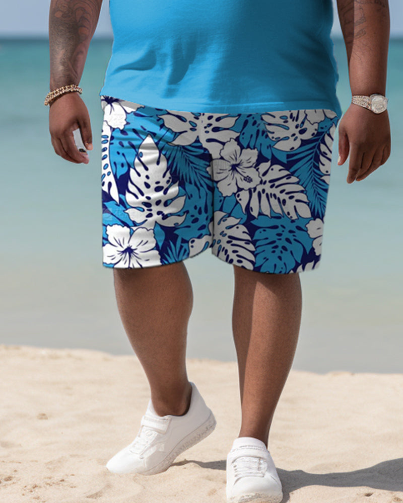 Big & Tall Hawaiian Tropical Graphic Polo Shorts Set for big men view 3