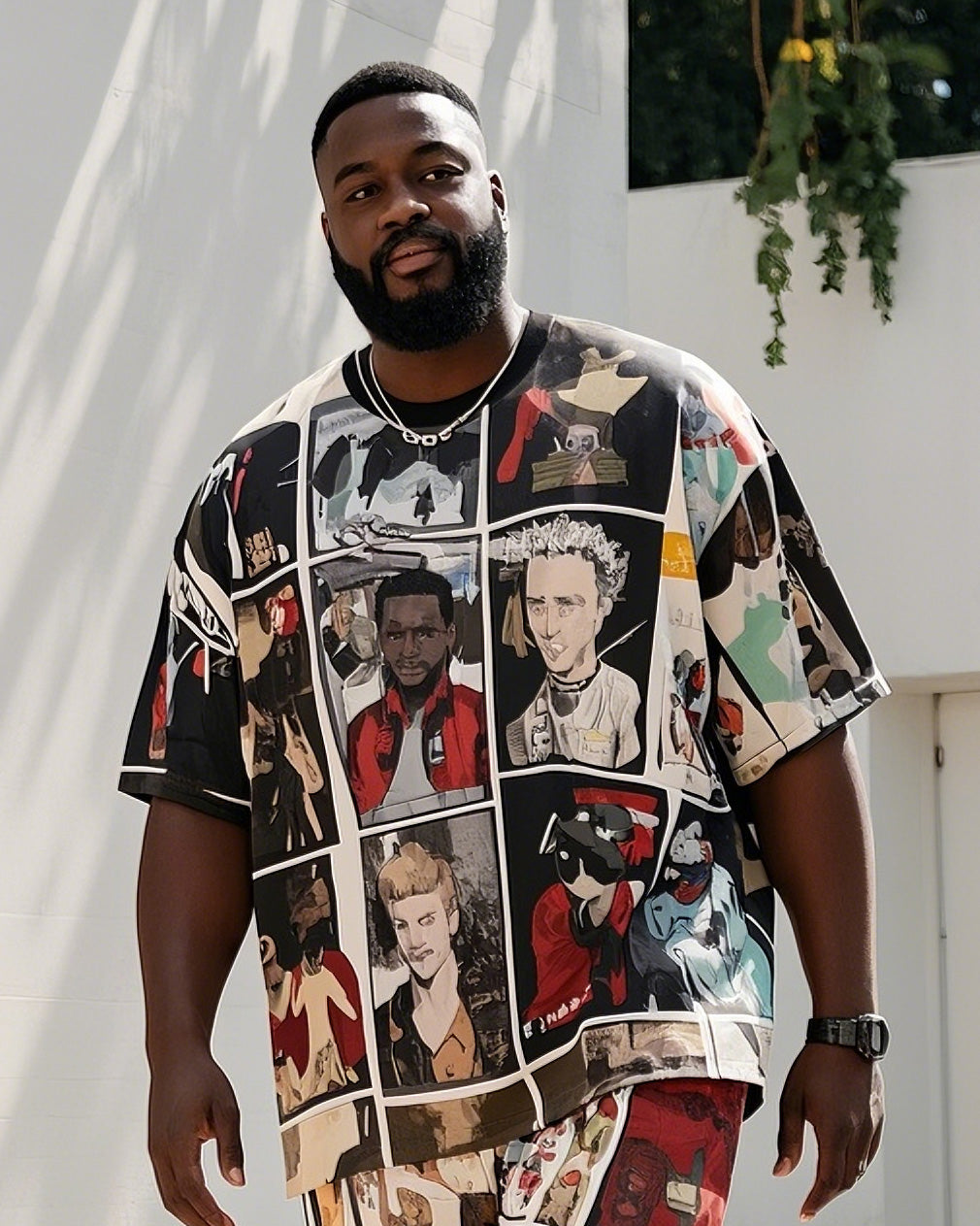 Big & Tall Geometric Graphic T-Shirt Shorts Set for big men view 2