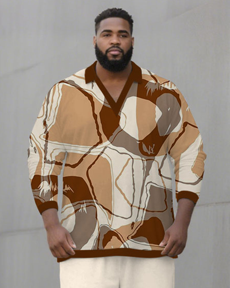 Big & Tall Brown Geometric Graphic Two-piece Set for big men view 2
