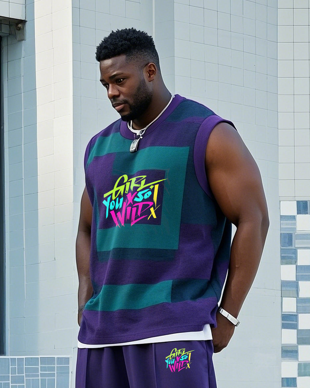Big & Tall Graphic Vest Pants Set for big men view 2