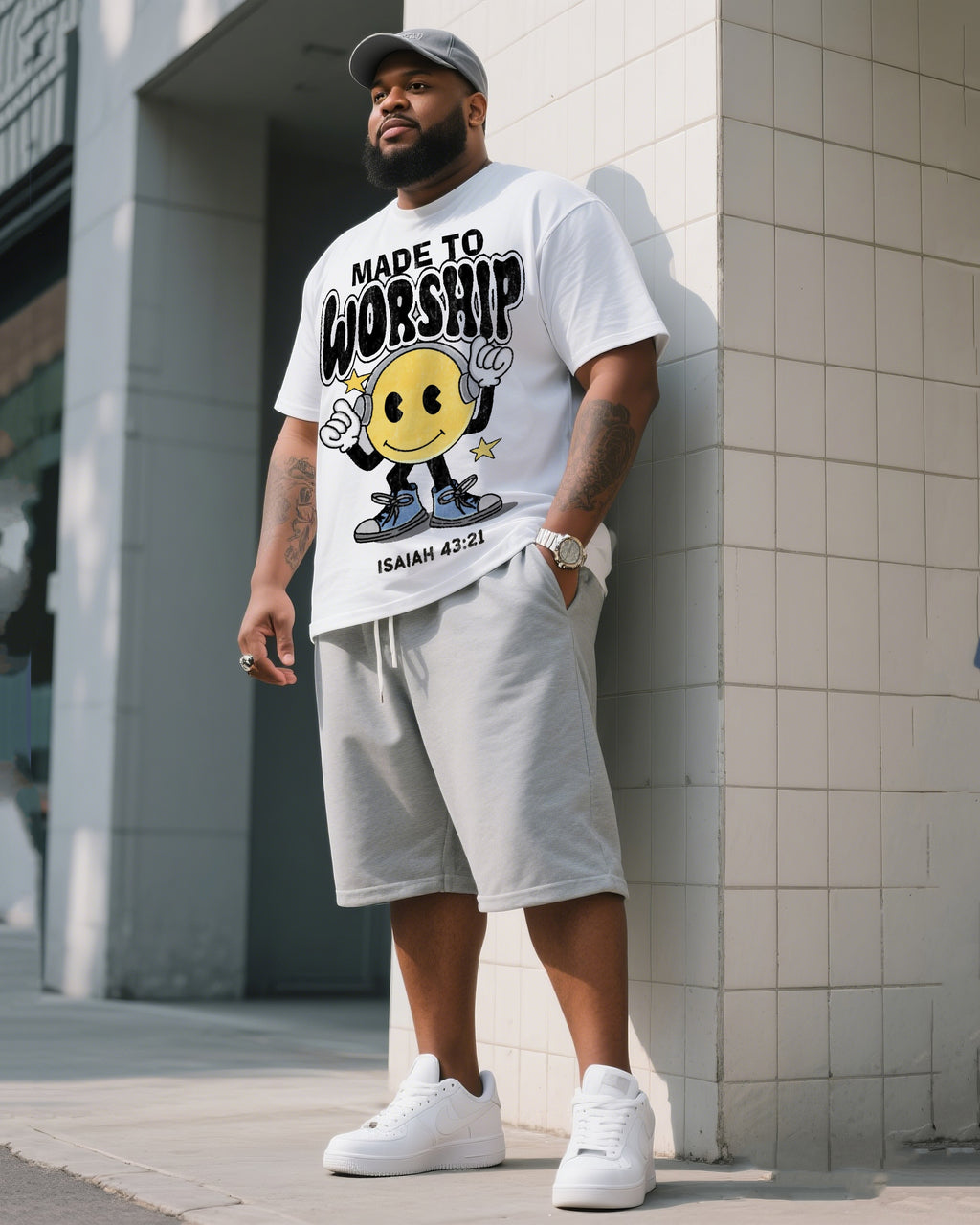 Big & Tall Graphic T-Shirt Shorts Set for big men view 3