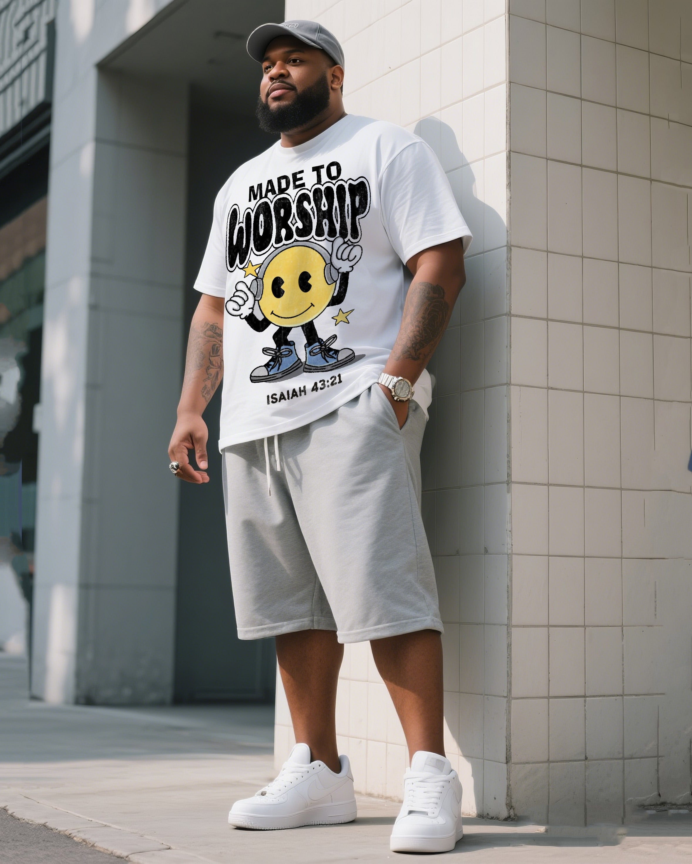 Big & Tall Graphic T-Shirt Shorts Set for big men view 3