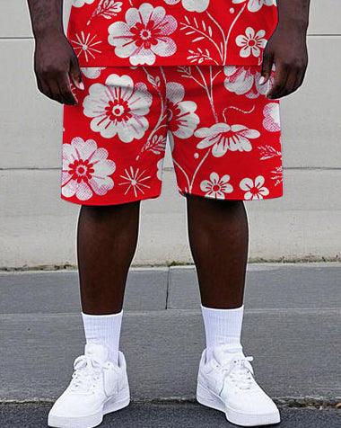 Big & Tall Hawaiian Floral T-Shirt Shorts Set for big men view 3