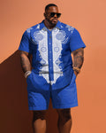 Big & Tall Business Casual Vintage T-Shirt Shorts Set for big men view 1