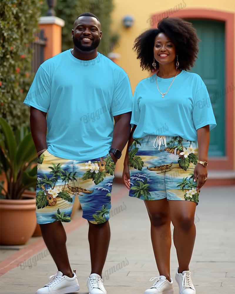 Big & Tall Blue Colorblock T-Shirt Shorts Set for big men view 1