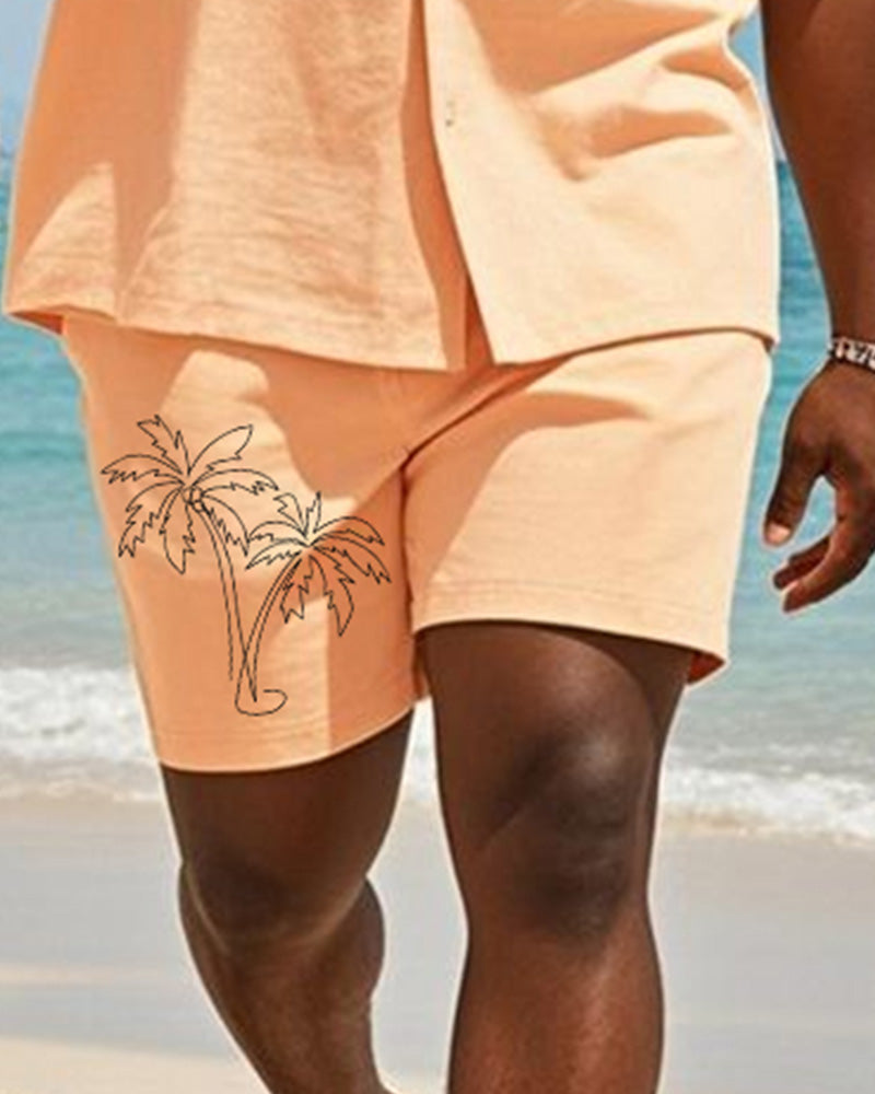 Big & Tall Orange Hawaiian Graphic T-Shirt Shorts Set for big men view 3
