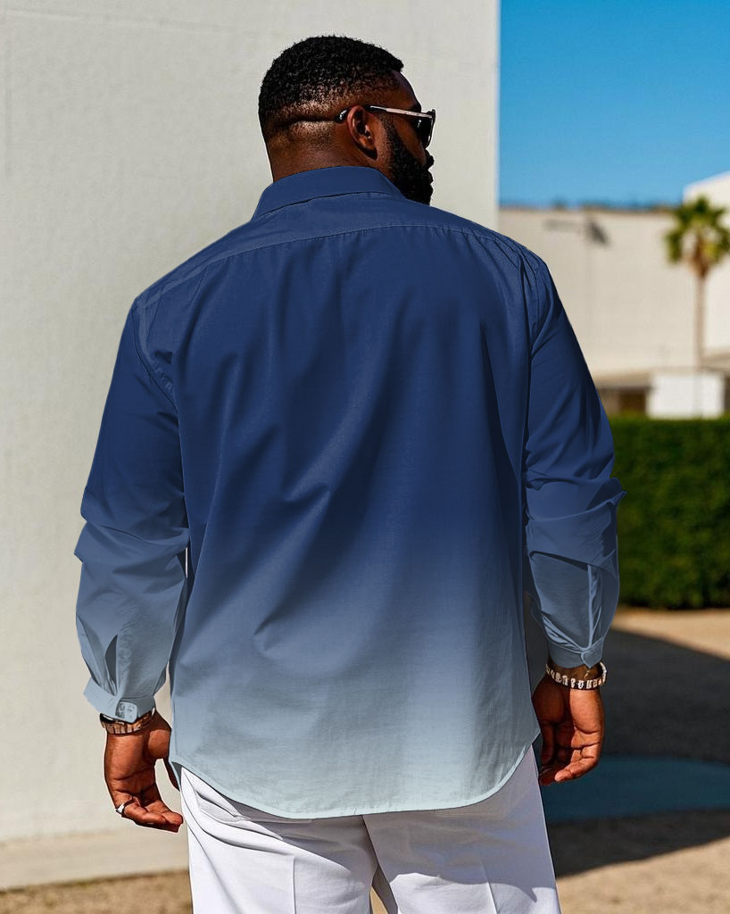 Big & Tall White Blue Gradient Long Sleeve Shirt for big men view 2