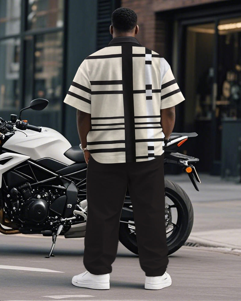 Big & Tall Brown Striped T-Shirt Pants Set for big men view 4