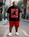 Big & Tall Black Graphic T-Shirt Shorts Set for big men view 1