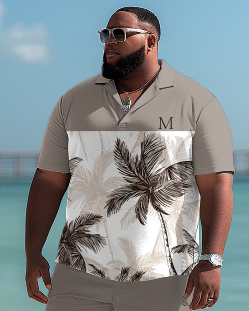 Big & Tall Hawaiian Tropical Graphic Polo Shorts Set for big men view 2