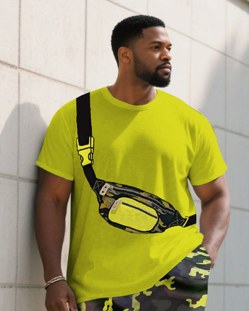 Big & Tall Green Camouflage T-Shirt Pants Set for big men view 2