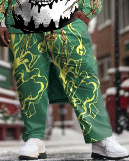 Big & Tall Skull Hoodie Sweatpants Set for big men view 3