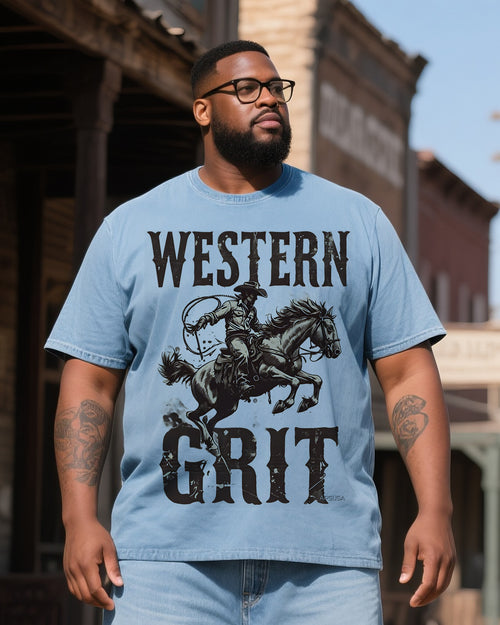 Big & Tall Western Denim T-Shirt Shorts Set for big men view 2