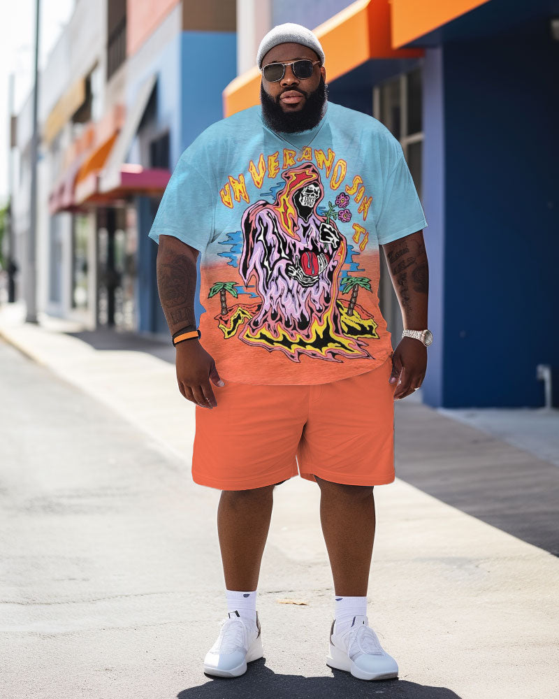Big & Tall Skull T-Shirt Shorts Set for big men view 1
