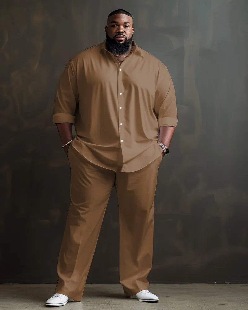 Big & Tall Solid Color Shirt Pants Set for big men view 40