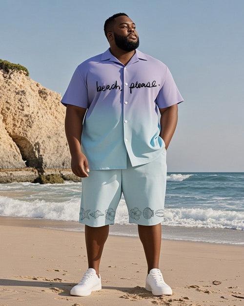 Big & Tall Purple Hawaiian T-Shirt Shorts Set for big men view 1