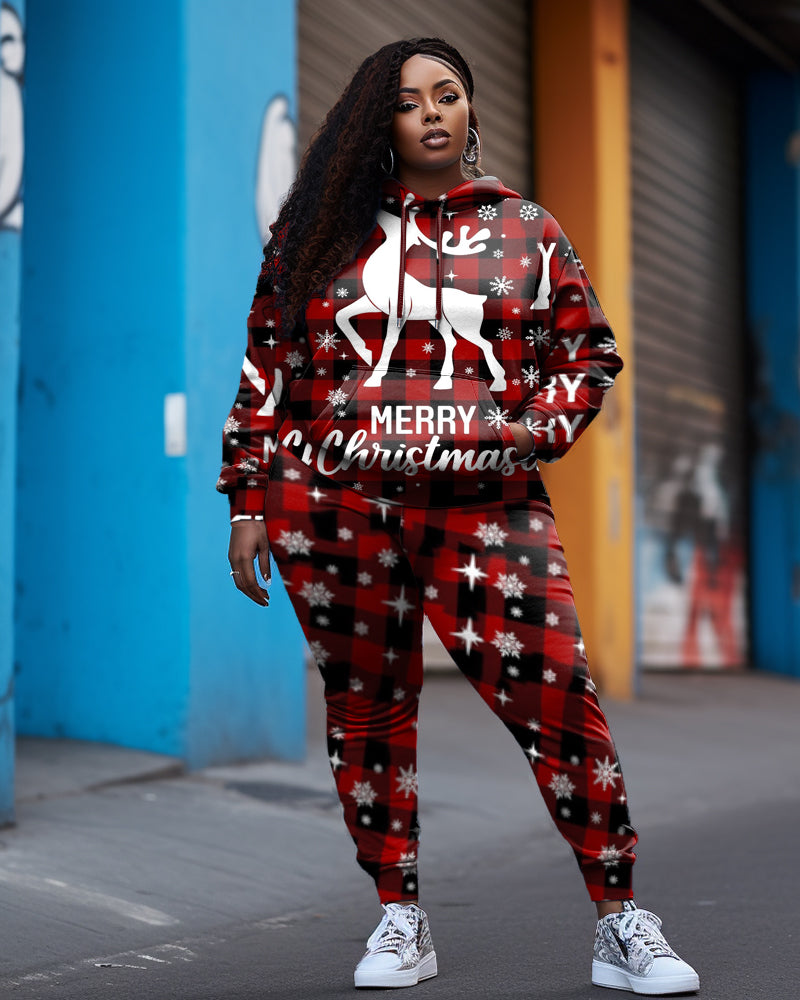 Big & Tall Plaid Hoodie Sweatpants Set for big men view 1
