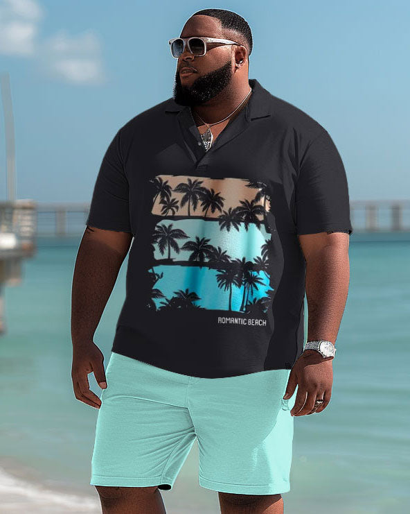 Big & Tall Hawaiian Graphic Polo Shorts Set for big men view 1