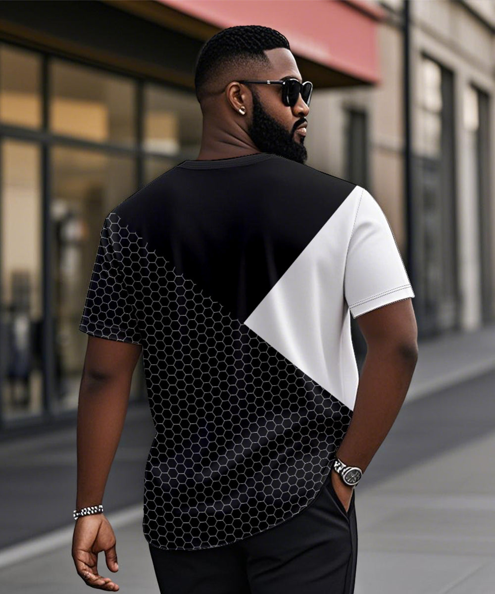 Big & Tall Black White Geometric T-Shirt for big men view 2