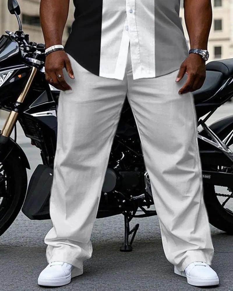 Big & Tall Black White Colorblock T-Shirt Pants Set for big men view 3
