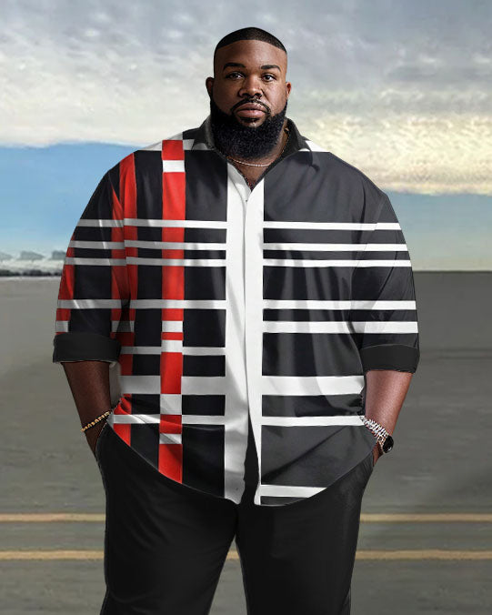Big & Tall White Red Striped Shirt Pants Set for big men view 2