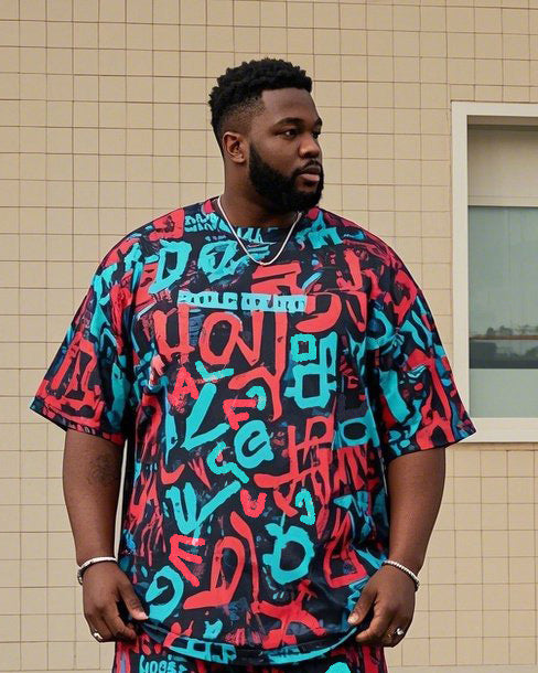 Big & Tall Graffiti T-Shirt Shorts Set for big men view 2