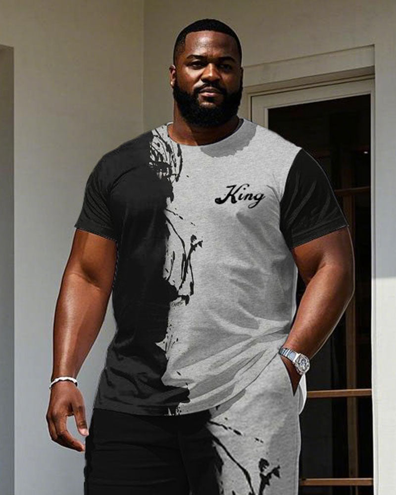 Big & Tall Black Splash Ink T-Shirt Pants Set for big men view 2