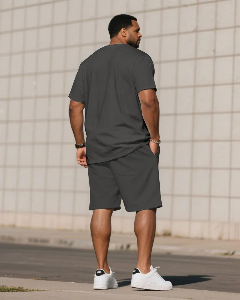 Big & Tall Gray Athletic T-Shirt Shorts Set for big men view 4
