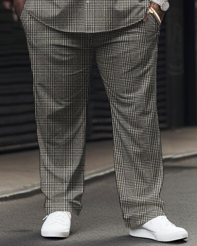 Big & Tall Plaid Business Casual Shirt Pants Set for big men view 3