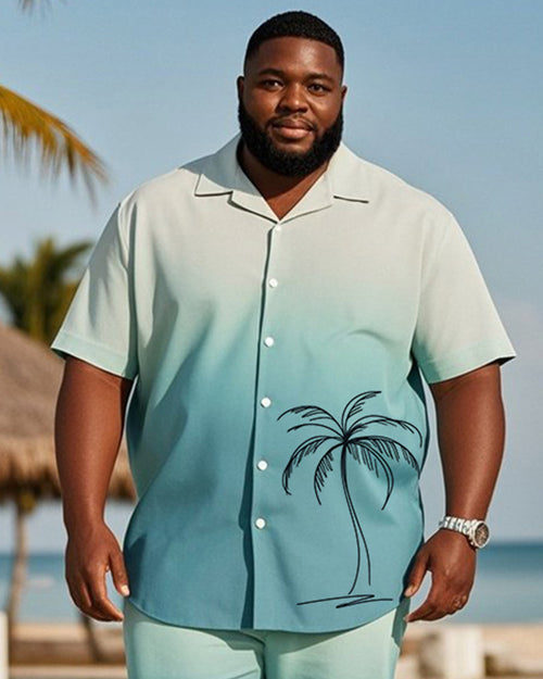 Big & Tall Blue Hawaiian Gradient T-Shirt Shorts Set for big men view 2