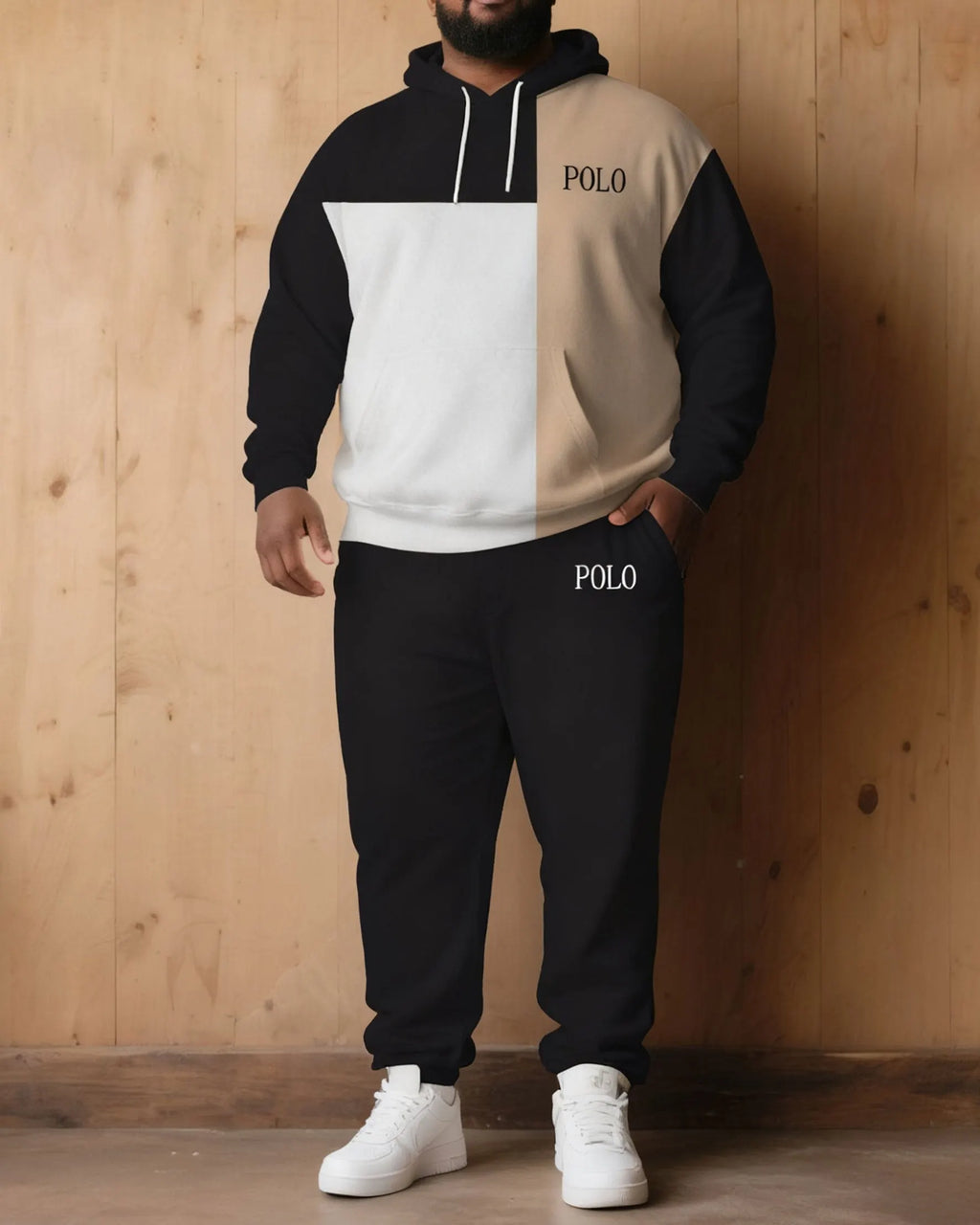 Big & Tall Colorblock Geometric Hoodie Sweatpants Set for big men view 4