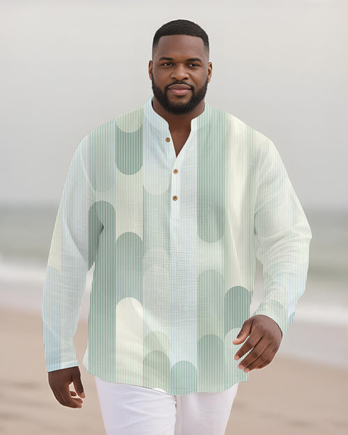 Big & Tall Green Geometric Striped Long Sleeve Shirt for big men view 2