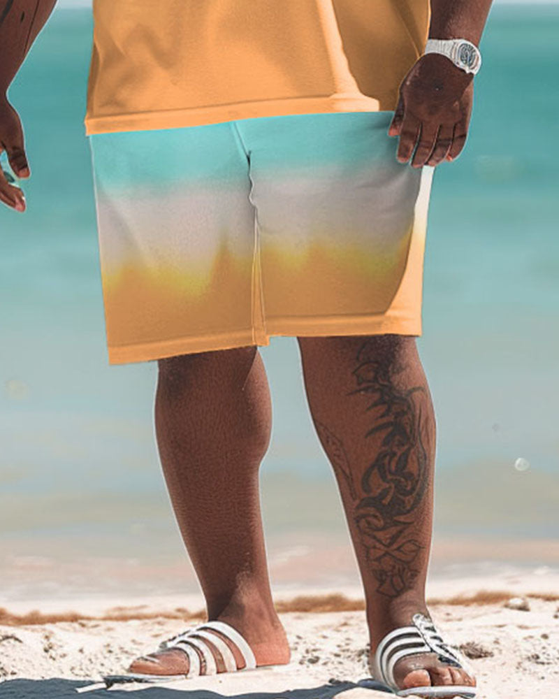 Big & Tall Hawaiian Gradient Polo Shorts Set for big men view 3