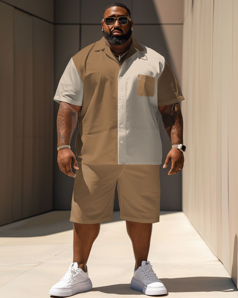 Big & Tall Colorblock Streetwear T-Shirt Shorts Set for big men view 1