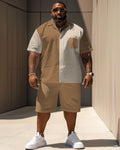 Big & Tall Colorblock Streetwear T-Shirt Shorts Set for big men view 1