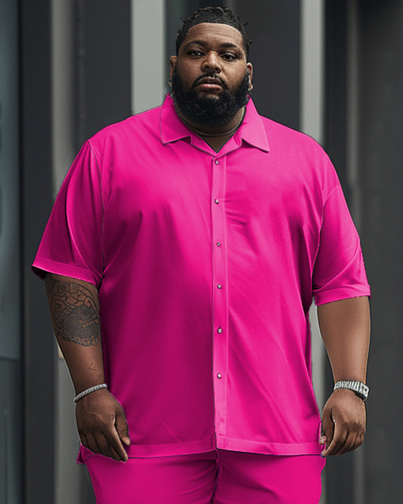 Big & Tall Red Solid Color T-Shirt Pants Set for big men view 2