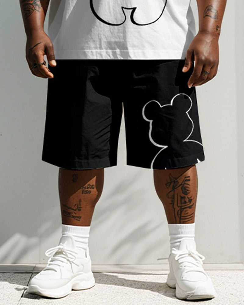 Big & Tall Black White Graphic T-Shirt Shorts Set for big men view 3