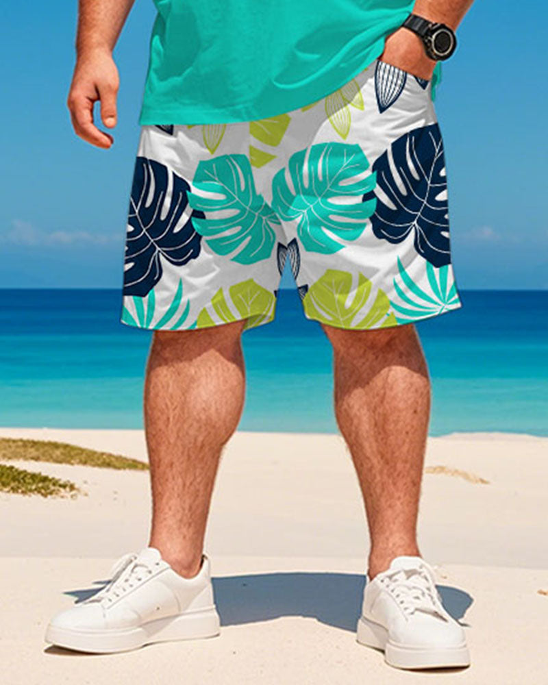 Big & Tall Hawaiian Graphic T-Shirt Shorts Set for big men view 3