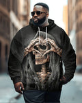 Big & Tall Black Graphic Hoodie Sweatpants Set for big men