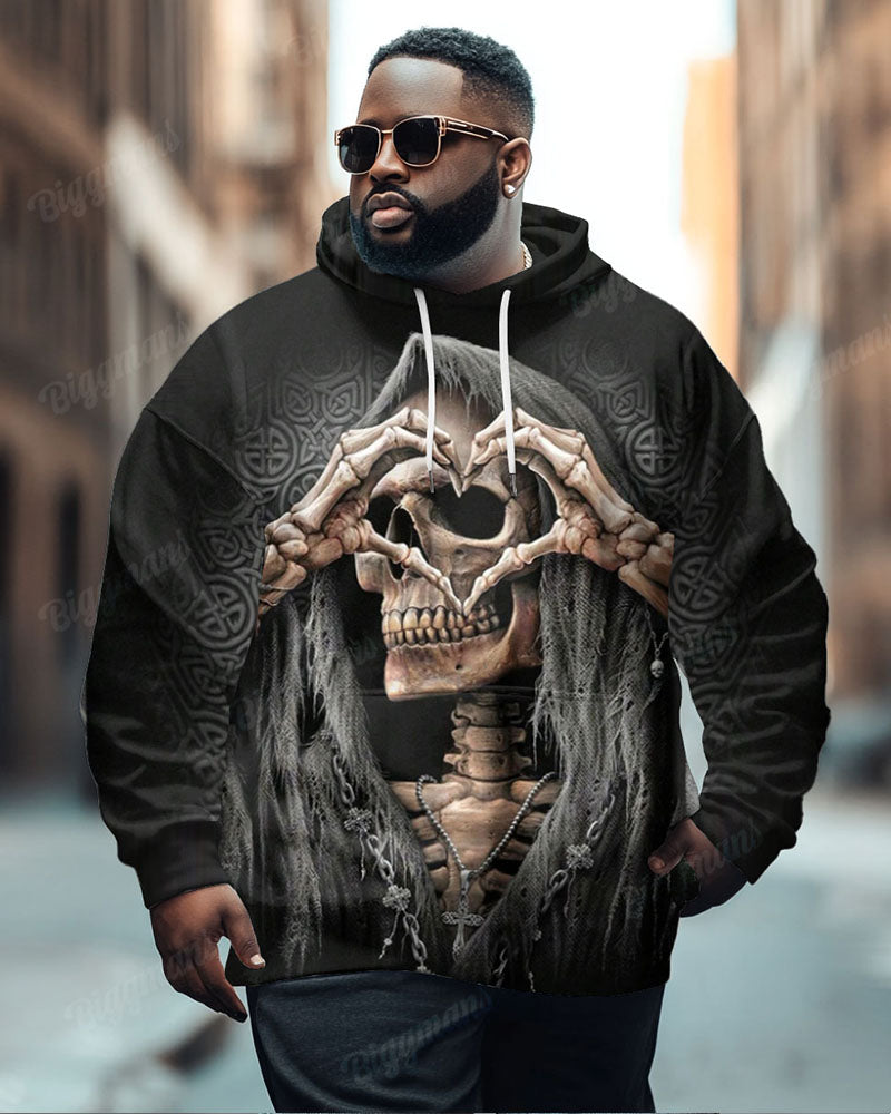 Big & Tall Black Graphic Hoodie Sweatpants Set for big men