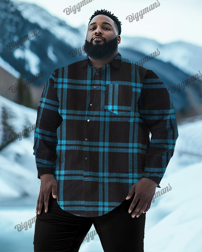 Big & Tall Blue Plaid Long Sleeve Shirt for big men