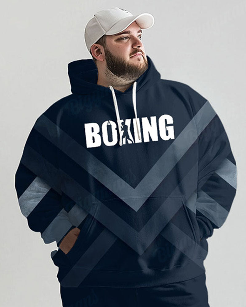 Big & Tall Blue Striped Graphic Hoodie Sweatpants Set for big men view 2