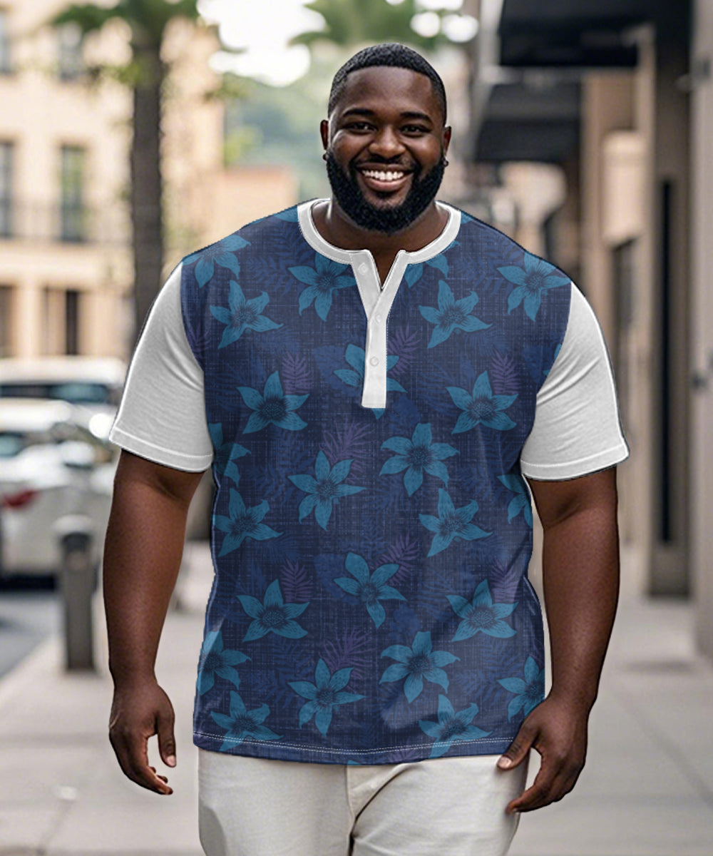 Big & Tall Blue Graphic Floral T-Shirt for big men view 1