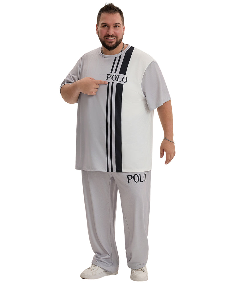 Big & Tall White Gray Colorblock T-Shirt Pants Set for big men view 5