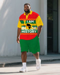 Big & Tall Black Juneteenth Polo Shorts Set for big men view 1