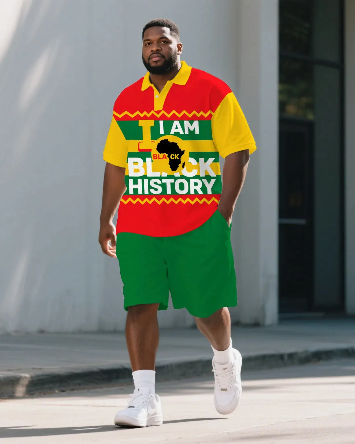 Big & Tall Black Juneteenth Polo Shorts Set for big men view 1