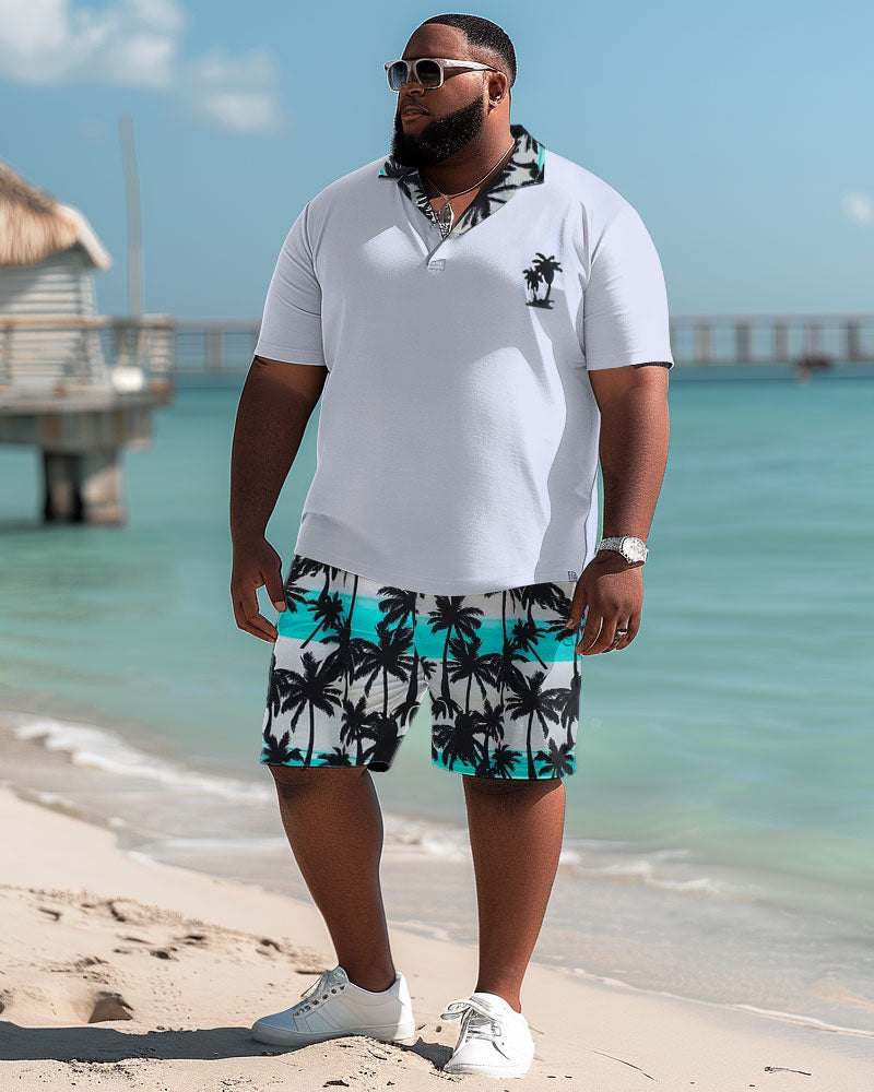 Big & Tall Hawaiian Striped Polo Shorts Set for big men view 2